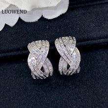 Load image into Gallery viewer, LUOWEND 18K White Gold Real Natural Diamond Hoop Earrings for Women