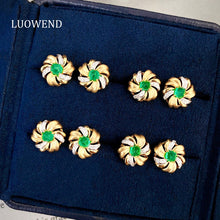 Load image into Gallery viewer, LUOWEND 18K White and Yellow Gold Real Natural Emerald and Diamond Gemstone Earrings for Women