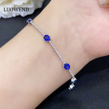 Load image into Gallery viewer, LUOWEND 18K White Gold Real Natural Sapphire Gemstone Bracelet for Women