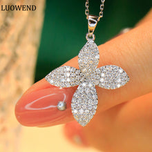 Load image into Gallery viewer, LUOWEND 18K White Gold Real Natural Diamond Pendant Necklace for Women