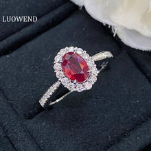 Load image into Gallery viewer, LUOWEND 18K White Gold Real Natural Ruby and Diamond Gemstone Ring for Women