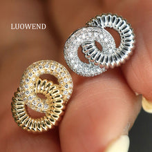 Load image into Gallery viewer, LUOWEND 18K White/Yellow Gold Natural Diamond Earrings for Women