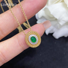 Load image into Gallery viewer, LUOWEND 18K White and Yellow Gold Real Natural Emerald Gemstone Necklace for Women