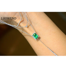 Load image into Gallery viewer, LUOWEND 18K White Gold Natural Emerald Necklace for Women