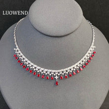 Load image into Gallery viewer, LUOWEND 18K White Gold Natural Ruby Necklace for Women