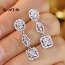 Load image into Gallery viewer, LUOWEND 18K White Gold Real Natural Diamond Drop Earrings for Women