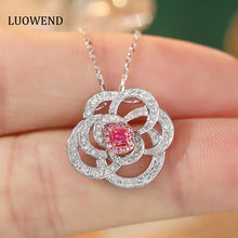 Load image into Gallery viewer, LUOWEND 18K White Gold Real Natural Pink Diamond Pendant Necklace for Women
