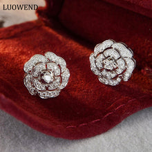 Load image into Gallery viewer, LUOWEND 18K White Gold Real Natural Diamond Stud Earrings for Women
