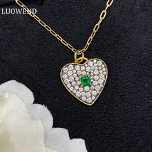 Load image into Gallery viewer, LUOWEND 18K Yellow Gold Real Natural Emerald Gemstone Necklace for Women