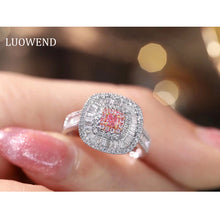 Load image into Gallery viewer, LUOWEND 18K White Gold Real Natural Pink Diamond Ring for Women