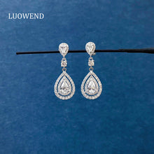 Load image into Gallery viewer, LUOWEND 18K White Gold Natural Diamond Earrings for Women