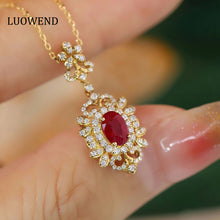 Load image into Gallery viewer, LUOWEND 18K Yellow Gold Real Natural Ruby and Diamond Gemstone Necklace for Women