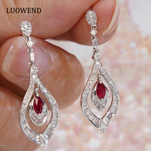 Load image into Gallery viewer, LUOWEND 18K White Gold Real Natural Ruby and Diamond Gemstone Earrings for Women