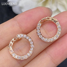 Load image into Gallery viewer, LUOWEND 18K White or Rose Gold Real Natural Diamond Hoop Earrings for Women