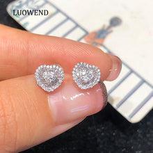Load image into Gallery viewer, LUOWEND 18K White Gold Real Natural Diamond Stud Earrings for Women