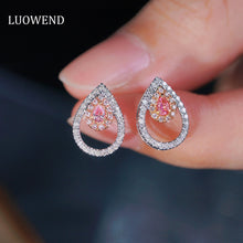 Load image into Gallery viewer, LUOWEND 18K White Gold Real Natural Pink Diamond Stud Earrings for Women