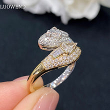 Load image into Gallery viewer, LUOWEND 18K White and Yellow Gold Real Natural Diamond Ring for Women