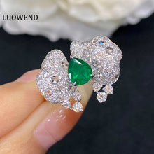 Load image into Gallery viewer, LUOWEND 18K White Gold Real Natural Emerald Gemstone Ring for Women
