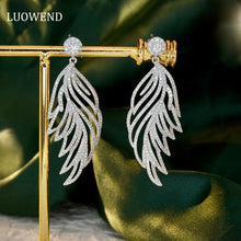 Load image into Gallery viewer, LUOWEND 18K White Gold Real Natural Diamond Drop Earrings for Women