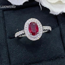 Load image into Gallery viewer, LUOWEND 18K White Gold Real Natural Ruby Gemstone Ring for Women