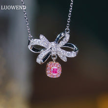 Load image into Gallery viewer, LUOWEND 18K White Gold Real Natural Pink Diamond Pendant Necklace for Women