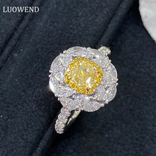 Load image into Gallery viewer, LUOWEND 18K White and Yellow Gold Real Natural Yellow Diamond Ring for Women