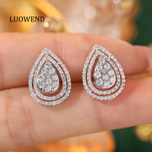 Load image into Gallery viewer, LUOWEND 18K White Gold Real Natural Diamond Stud Earrings for Women
