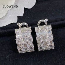 Load image into Gallery viewer, LUOWEND 18K White Gold Real Natural Diamond Hoop Earrings for Women