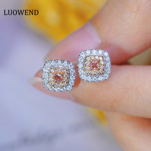 Load image into Gallery viewer, LUOWEND 18K White Gold Real Natural Pink Diamond Stud Earrings for Women