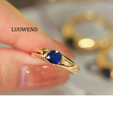 Load image into Gallery viewer, LUOWEND 18K Yellow Gold Natural Sapphire Ring for Women