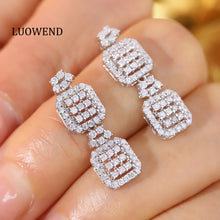 Load image into Gallery viewer, LUOWEND 18K White Gold Real Natural Diamond Drop Earrings for Women
