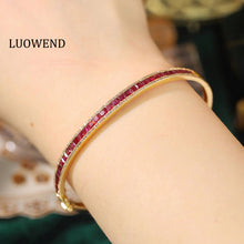 Load image into Gallery viewer, LUOWEND 18K Yellow Gold Real Natural Ruby and Diamond Gemstone Bangle for Women
