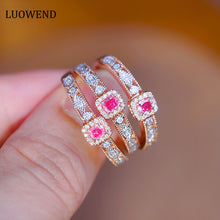 Load image into Gallery viewer, LUOWEND 18K Rose Gold Real Natural Pink Diamond Ring for Women