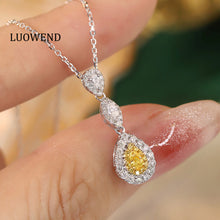 Load image into Gallery viewer, LUOWEND 18K White Gold Real Natural Yellow Diamond Necklace for Women