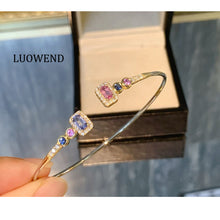 Load image into Gallery viewer, LUOWEND 18K White+Yellow Gold Natural Color Sapphire Bangle for Women