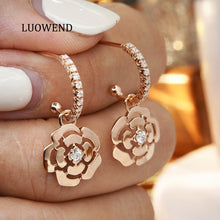 Load image into Gallery viewer, LUOWEND 18K Rose Gold Real Natural Diamond Drop Earrings for Women