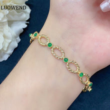 Load image into Gallery viewer, LUOWEND 18K Yellow Gold Real Natural Emerald Gemstone Bracelet for Women