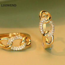 Load image into Gallery viewer, LUOWEND 18K White or Yellow Gold Real Natural Diamond Hoop Earrings for Women