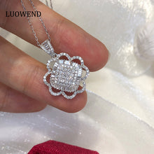 Load image into Gallery viewer, LUOWEND 18K White Gold Real Natural Diamond Pendant Necklace for Women