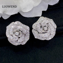 Load image into Gallery viewer, LUOWEND 18K White Gold Real Natural Diamond Stud Earrings for Women