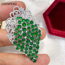 Load image into Gallery viewer, LUOWEND 18K White Gold Real Natural Emerald and Diamond Gemstone Necklace for Women