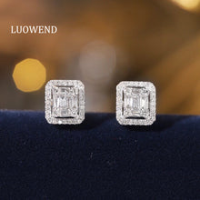 Load image into Gallery viewer, LUOWEND 18K White Gold Real Natural Diamond Stud Earrings for Women