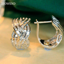 Load image into Gallery viewer, LUOWEND 18K White Gold Real Natural Diamond Hoop Earrings for Women