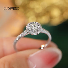 Load image into Gallery viewer, LUOWEND 18K White Gold Real Natural Diamond Ring for Women