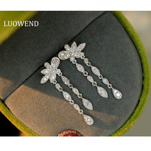 Load image into Gallery viewer, LUOWEND 18K White Gold Real Natural Diamond Drop Earrings for Women