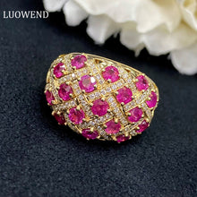 Load image into Gallery viewer, LUOWEND 18K Yellow Gold Real Natural Ruby Gemstone Ring for Women
