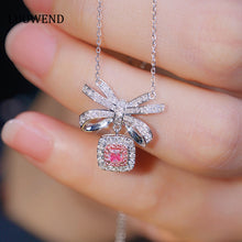 Load image into Gallery viewer, LUOWEND 18K White Gold Real Natural Pink Diamond Pendant Necklace for Women