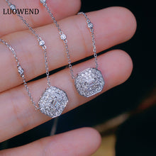 Load image into Gallery viewer, LUOWEND 18K White Gold Real Natural Diamond Pendant Necklace for Women