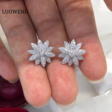 Load image into Gallery viewer, LUOWEND 18K White Gold Real Natural Diamond Earrings&Necklace for Women