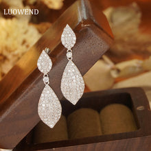 Load image into Gallery viewer, LUOWEND 18K White Gold Real Natural Diamond Drop Earrings for Women